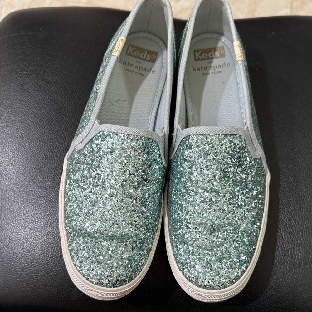 Kate Spade Keds Glitter Sneakers - Silver and Light Turquoise Blue Size 6.5 EUC